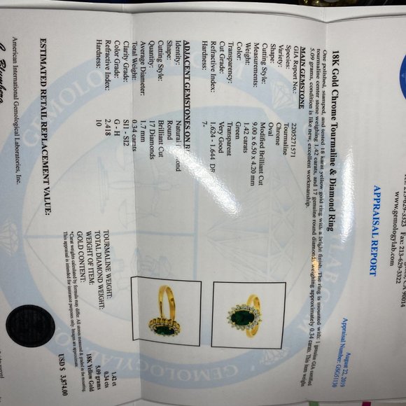GIA Certified Chrome Tourmaline 1.42ct Diamond Rng - Picture 8 of 9